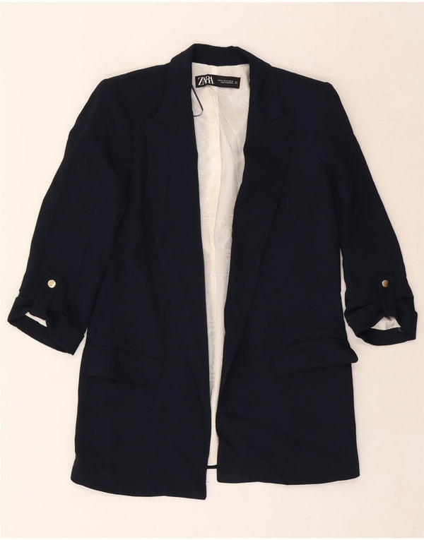 Zara Chaqueta Blazer Abierta Manga 3/4 para Mujer UK 6 XS Poliéster Azul Marino