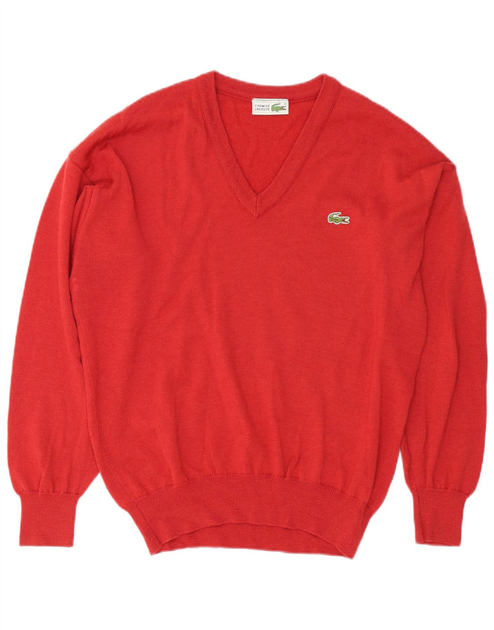 Lacoste Jersey con cuello en V para hombre Talla 4 Mediano Rojo Lana nueva