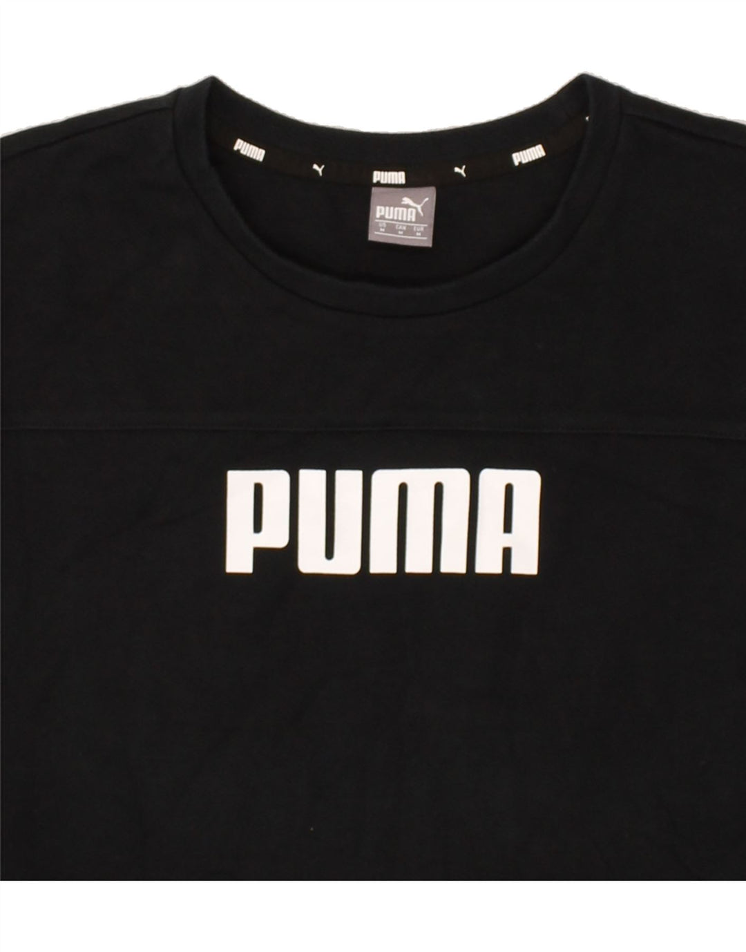PUMA Womens Crop Graphic Sweatshirt Jumper UK 14 Medium Black | Vintage Puma | Thrift | Second-Hand Puma | Used Clothing | Messina Hembry 