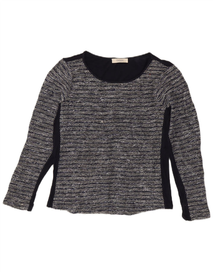 Oasis Mujer Top Manga Larga UK 40 Pequeño Poliéster A Rayas Azul Marino