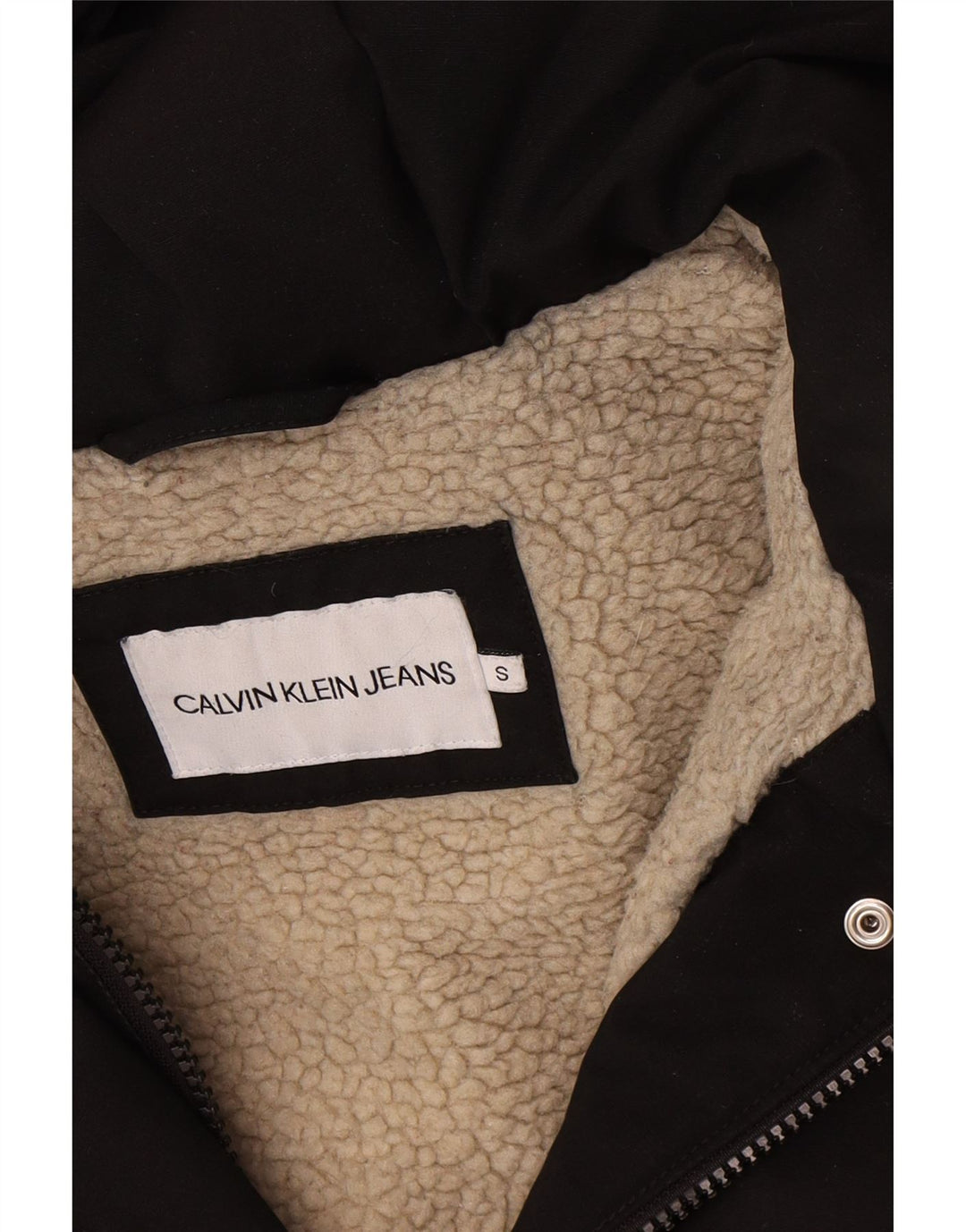 Calvin Klein Jeans Chaqueta Parka Sherpa Extragrande para Mujer UK 10 Small Black