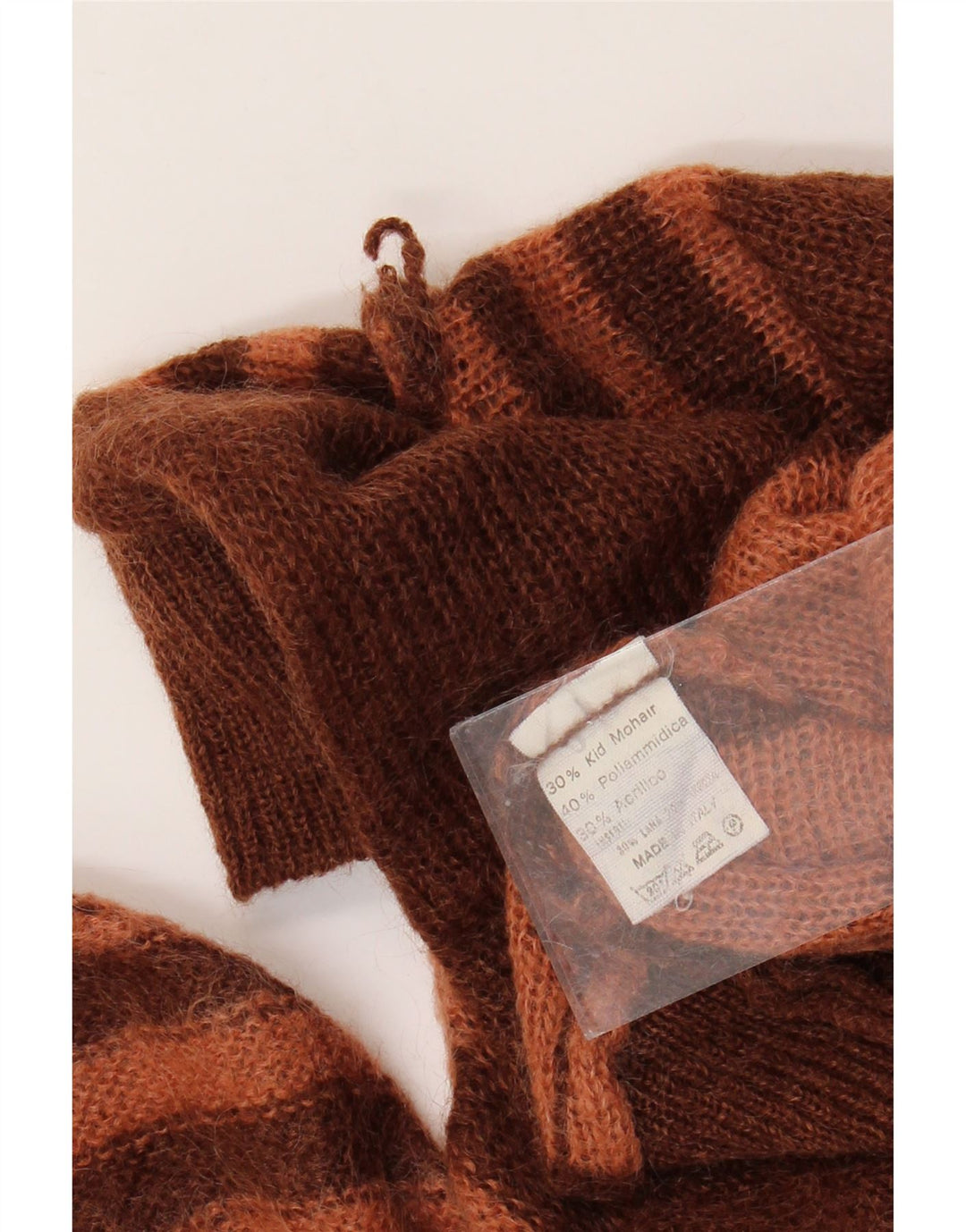 VINTAGE Mujer Roll Neck Jumper Suéter Reino Unido 14 Mohair de rayas marrones grandes