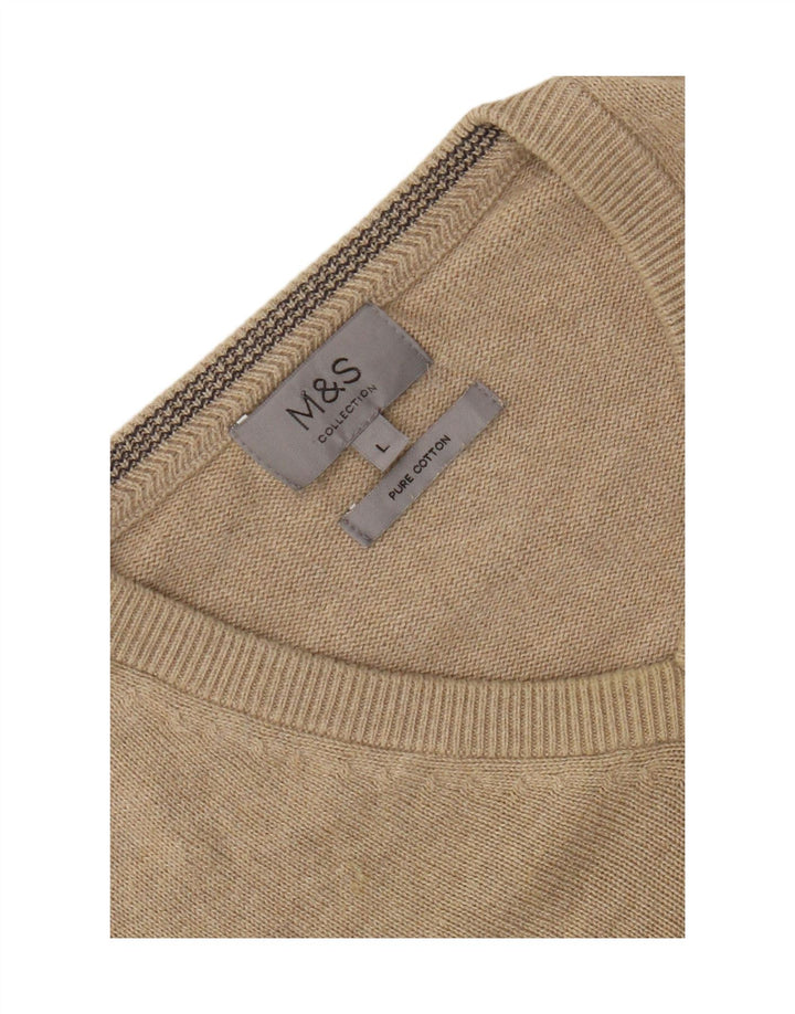 Marks & Spencer - Jersey con cuello en V para hombre, talla grande, algodón beige