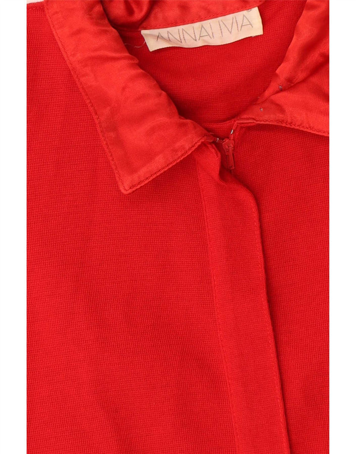 Vintage mujer manga larga vestido vestido Reino Unido 14 rojo medio