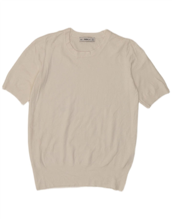 Zara Mujer Camiseta Top UK 10 Small Blanco