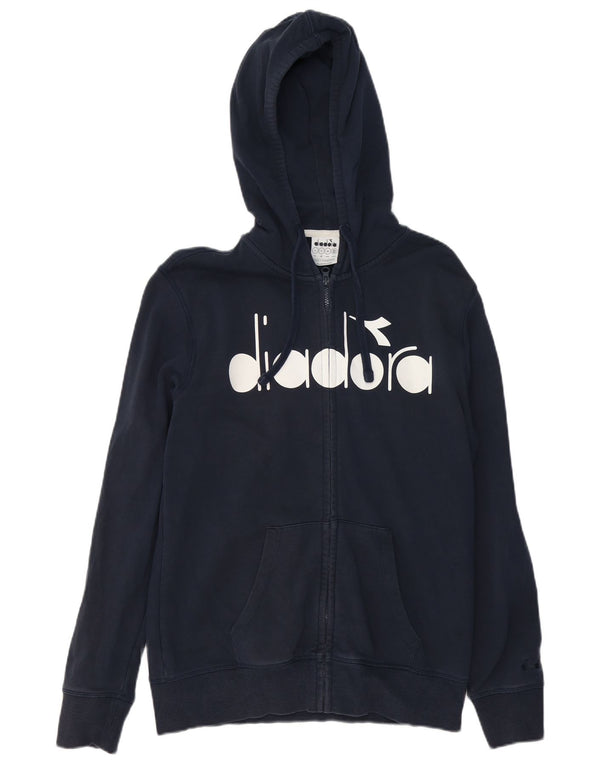 Diadora Sudadera con capucha y cremallera gráfica para hombre, talla grande, algodón azul marino