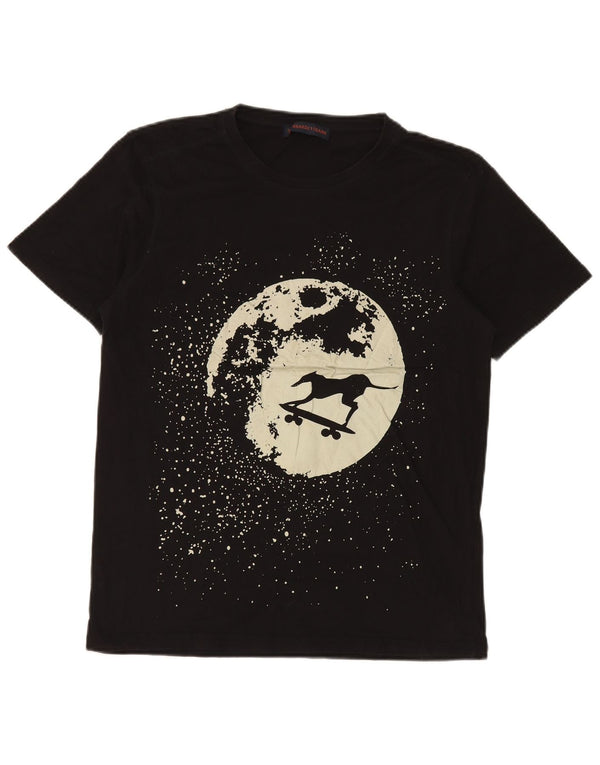Trussardi Jeans Mujer Camiseta Gráfica Top UK 44 Large Negro Algodón