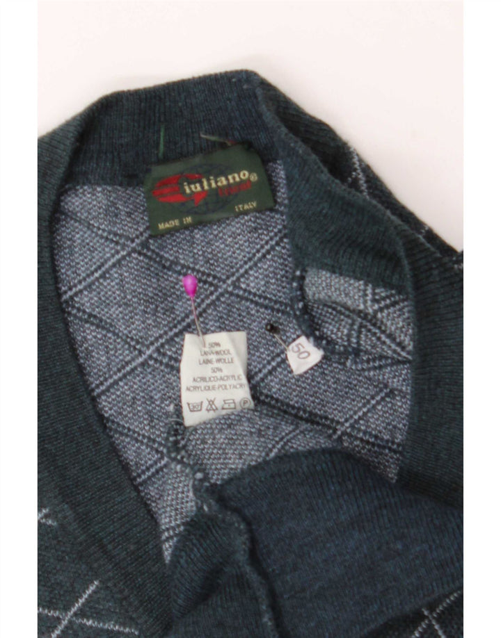 Jersey Giuliano con cuello en V para hombre IT 50 Lana a cuadros verde medio