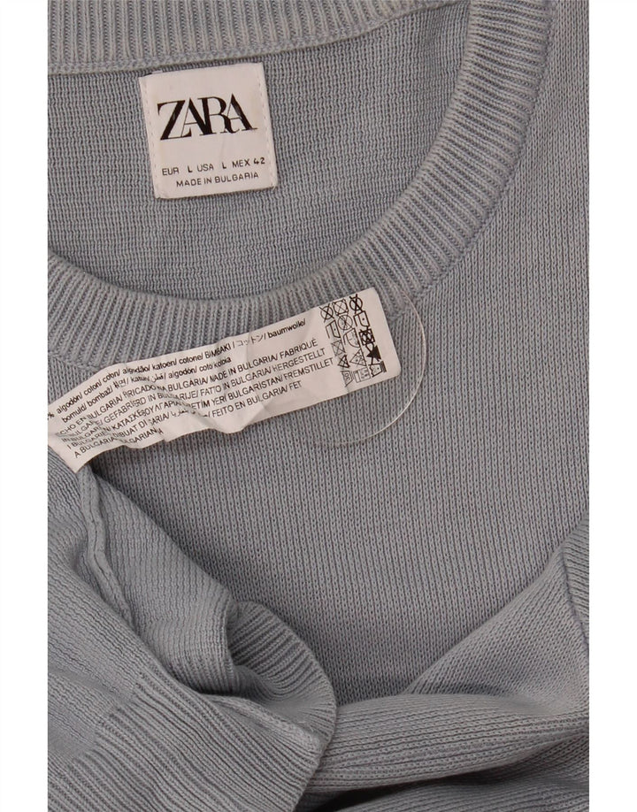 Zara Hombre Jersey Cuello Redondo Jersey Grande Algodón Gris