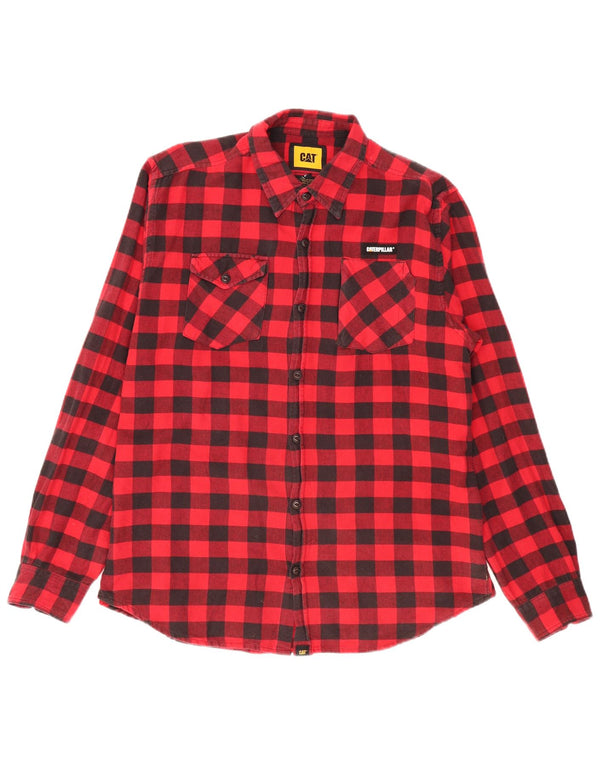 Caterpillar Camisa de franela para hombre XL Algodón a cuadros rojo