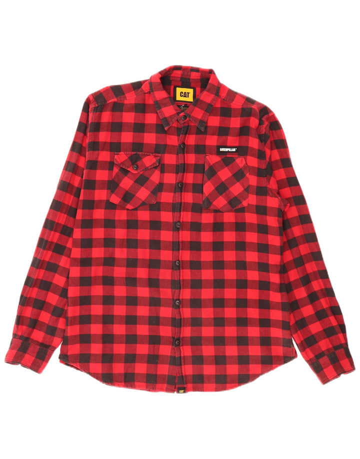 Caterpillar Camisa de franela para hombre XL Algodón a cuadros rojo