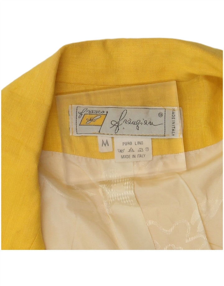 Vintage mujer manga corta 1 botón Blazer chaqueta Reino Unido 14 amarillo medio
