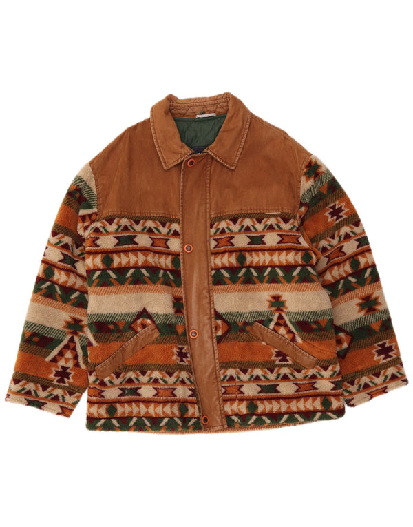 WAMPUM Chaqueta polar para hombre UK 40 Large Brown Geométrico