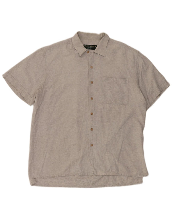 Vintage hombres camisa de manga corta algodón gris grande