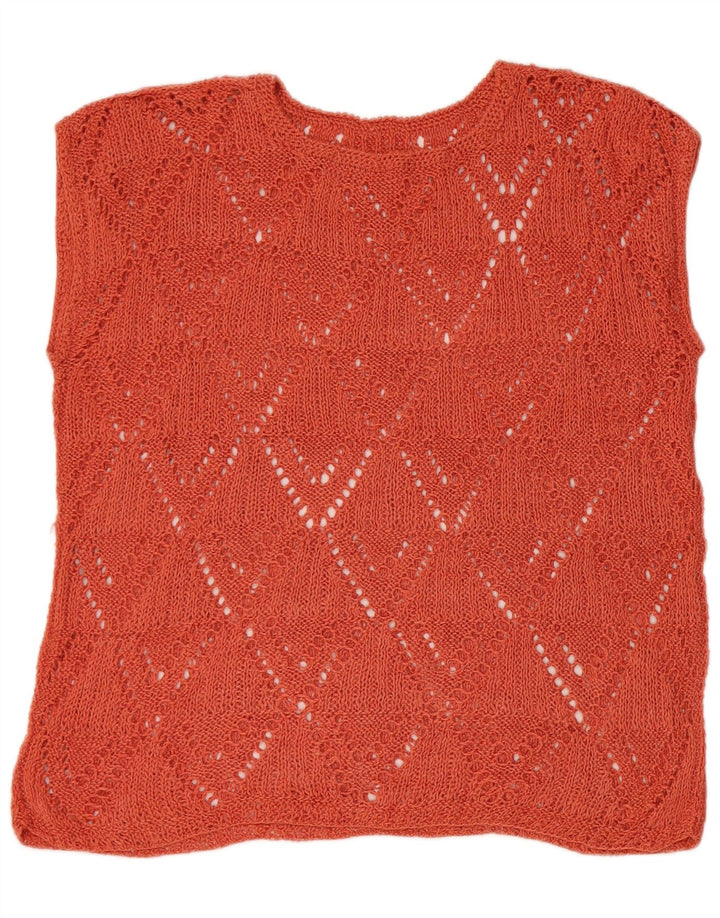 VINTAGE Chaleco de mujer Camiseta sin mangas Reino Unido 16 Grande Marrón Argyle/Diamante