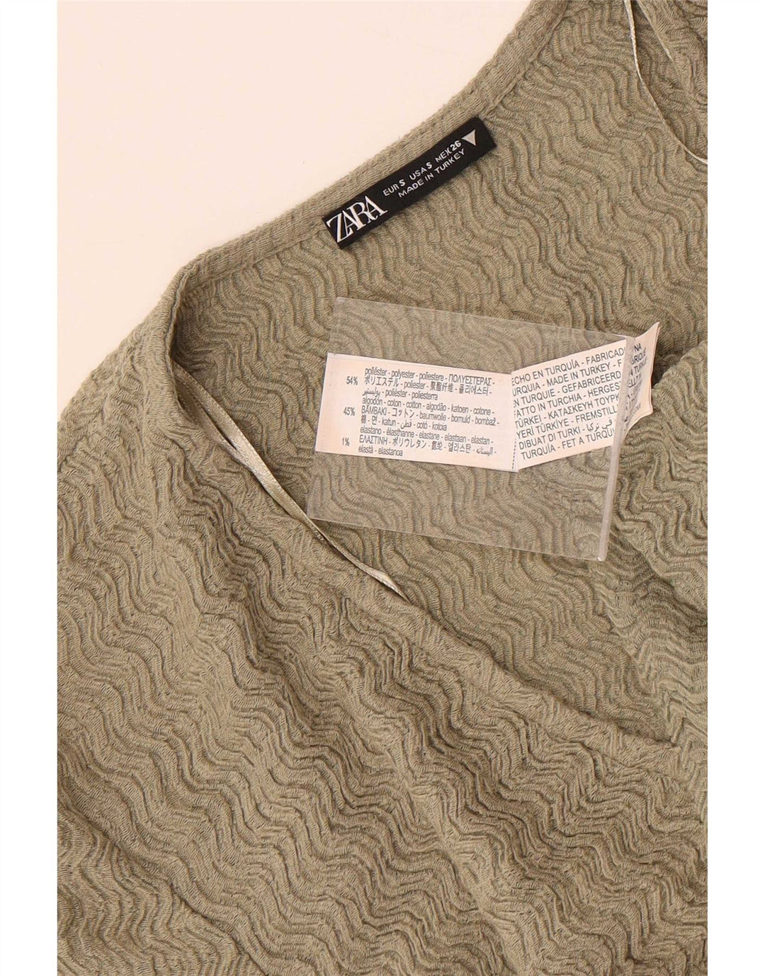 Zara Top corto de manga corta para mujer UK 8 Small Caqui Poliéster