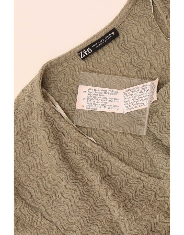 Zara Top corto de manga corta para mujer UK 8 Small Caqui Poliéster