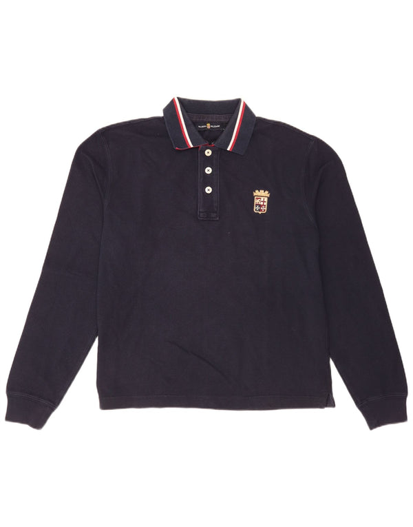 Marina Militare Polo de manga larga para hombre grande azul marino a rayas