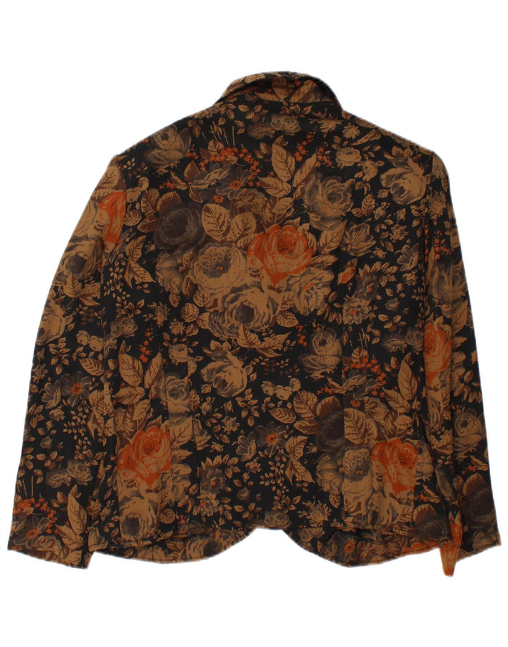 Vintage mujer 3 botones Blazer chaqueta Reino Unido 38 marrón medio floral