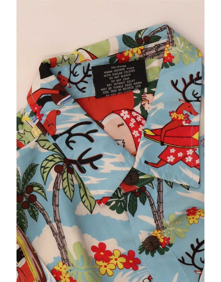 Lowes Camisa hawaiana de manga corta para hombre Poliéster azul grande