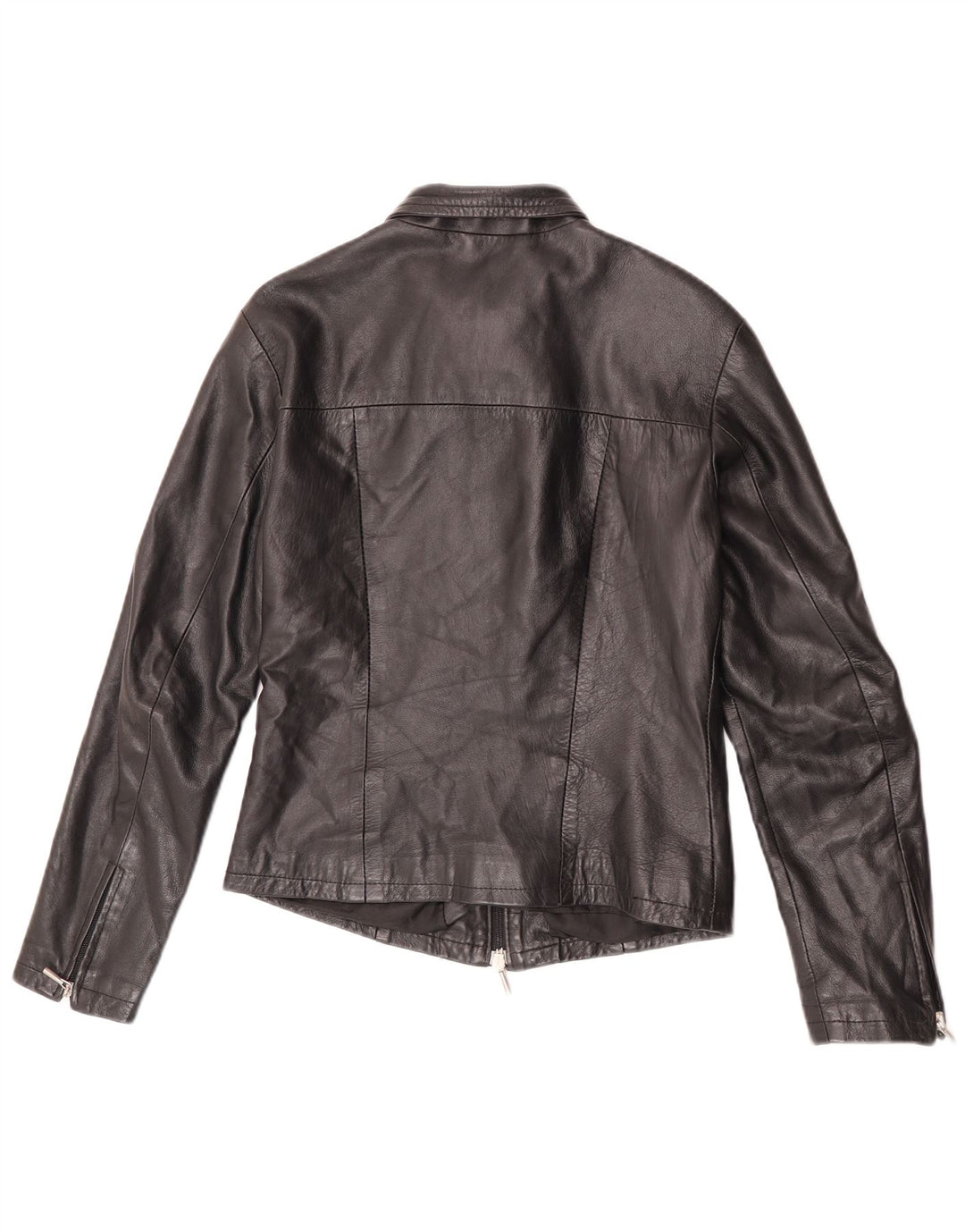 Vintage mujer chaqueta de cuero Reino Unido 12 cuero negro medio