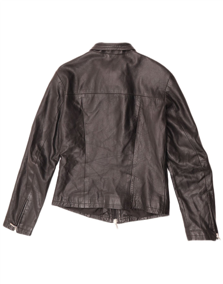 Vintage mujer chaqueta de cuero Reino Unido 12 cuero negro medio