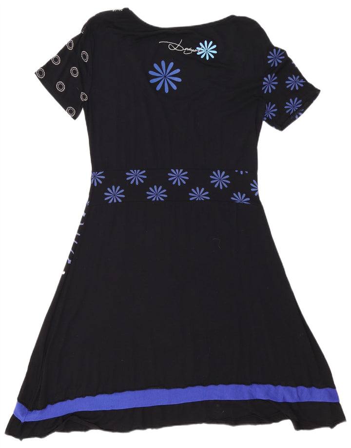 DESIGUAL Vestido acampanado para mujer ES 40 XL Viscosa floral negra