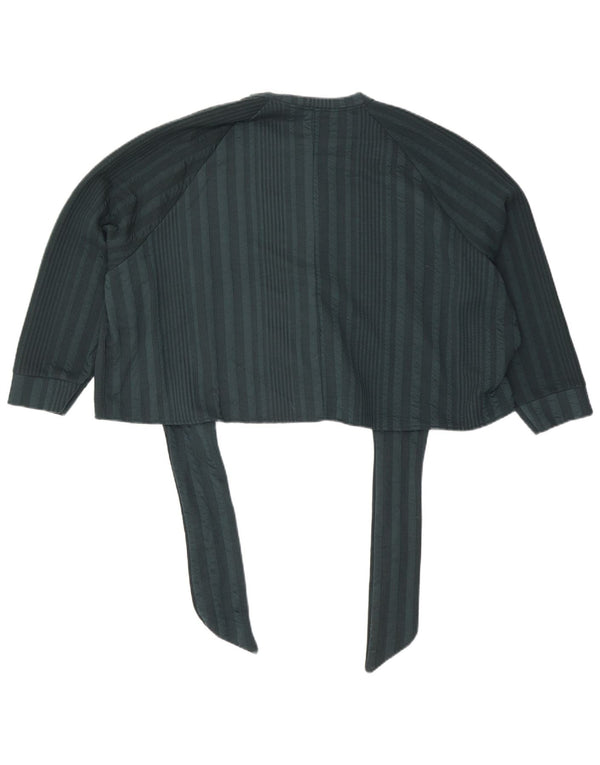 Zara Blusa Corta con Lazo Delantero y Manga 3/4 para Mujer UK 44 Verde Medio a Rayas