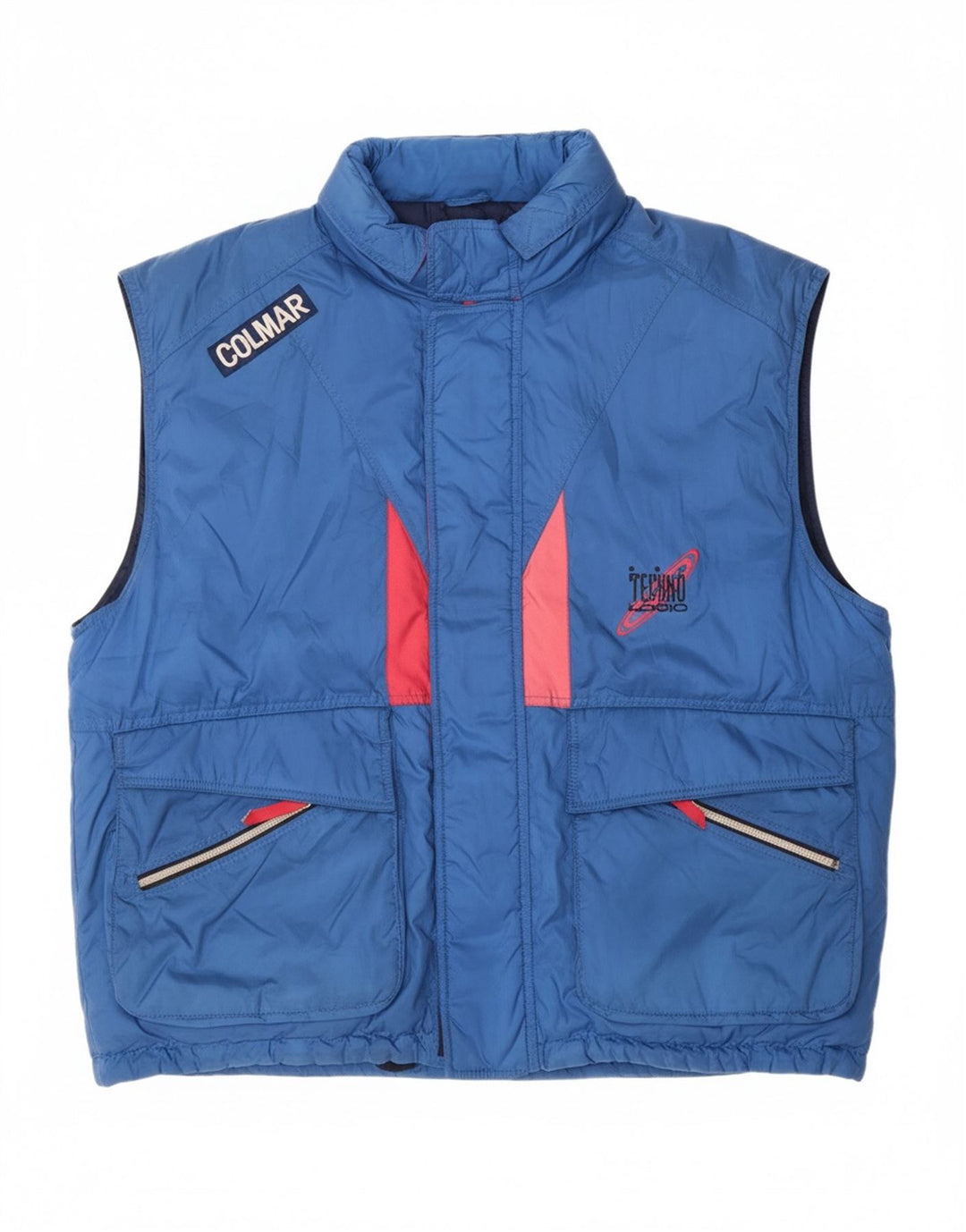COLMAR Mens Graphic Padded Gilet IT 54 2XL Blue Colourblock Polyester Vintage Colmar and Second-Hand Colmar from Messina Hembry 