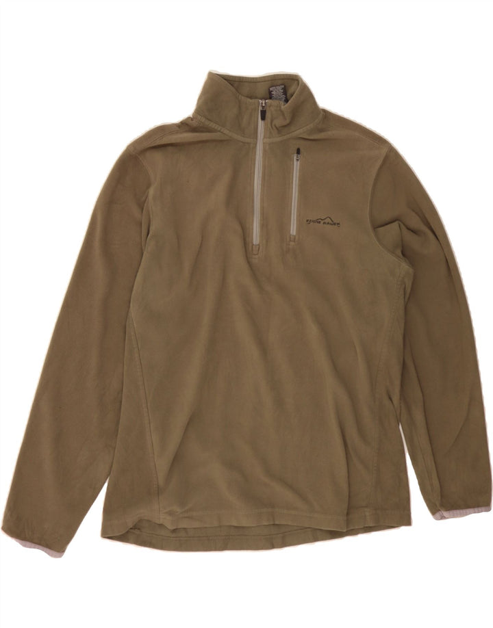 EDDIE BAUER Mens Zip Neck Fleece Jumper Large Khaki Polyester Vintage Eddie Bauer and Second-Hand Eddie Bauer from Messina Hembry 