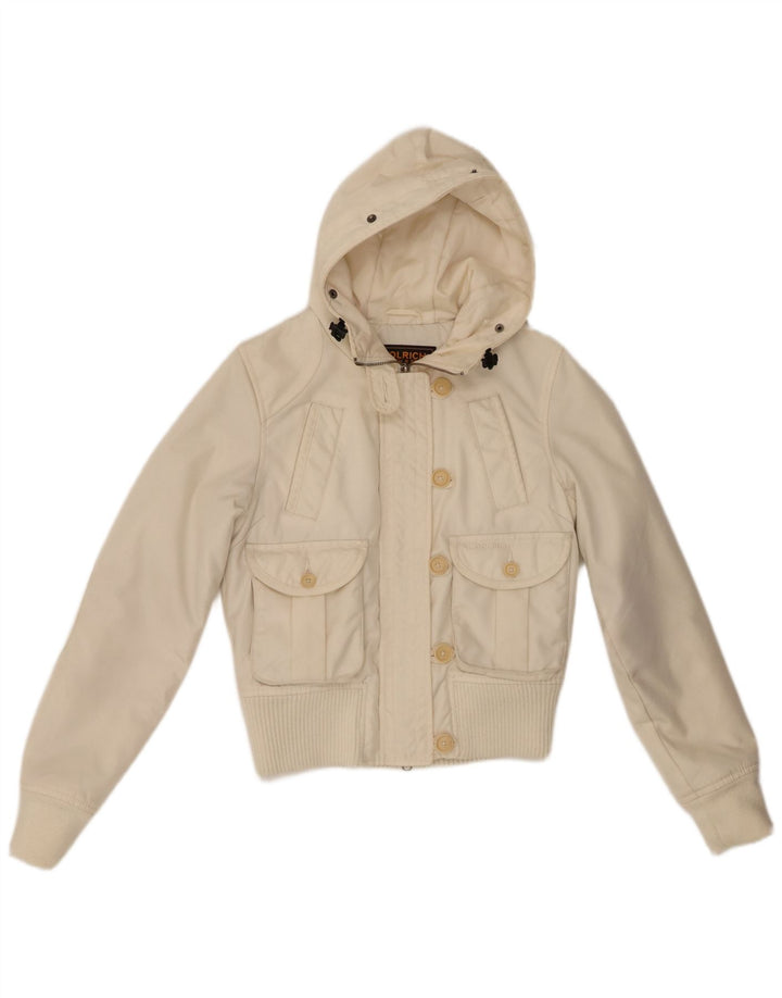 Woolrich Chaqueta bomber con capucha para mujer UK 10 Small Off White Nylon