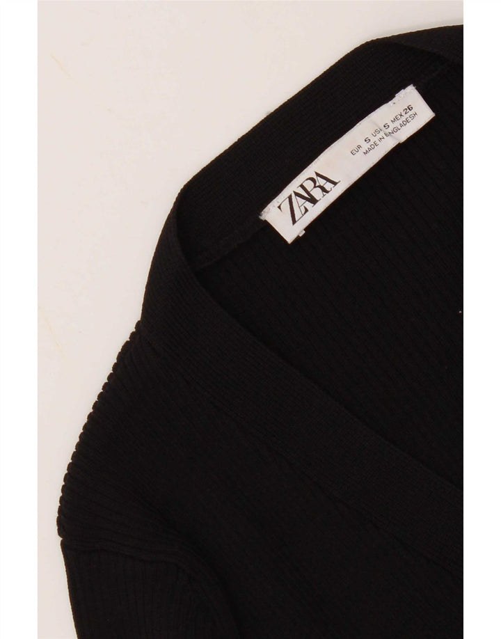 Zara Mujer Crop Cardigan Suéter UK 8 Small Negro