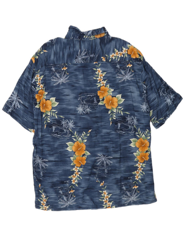 Pierre Cardin Camisa de manga corta para hombre Rayón floral azul marino grande