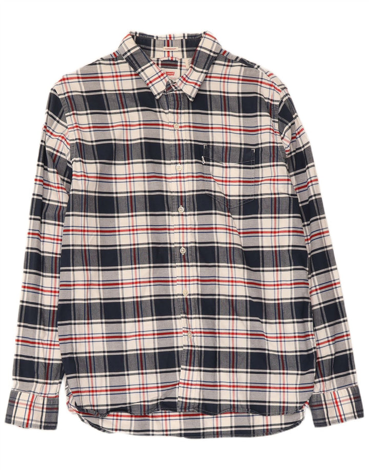 LEVI'S Mens Shirt Large Navy Blue Check Cotton