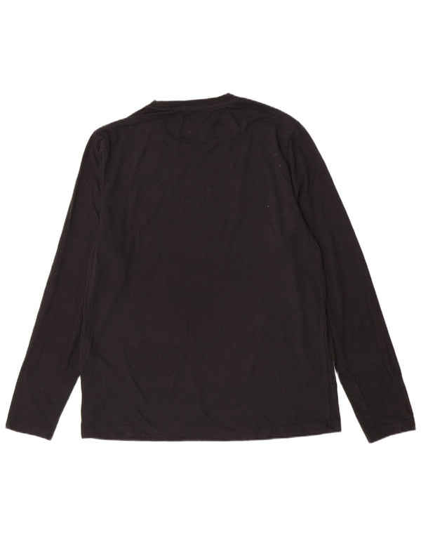 Chaps Mens Graphic Top Manga Larga Grande Algodón Negro