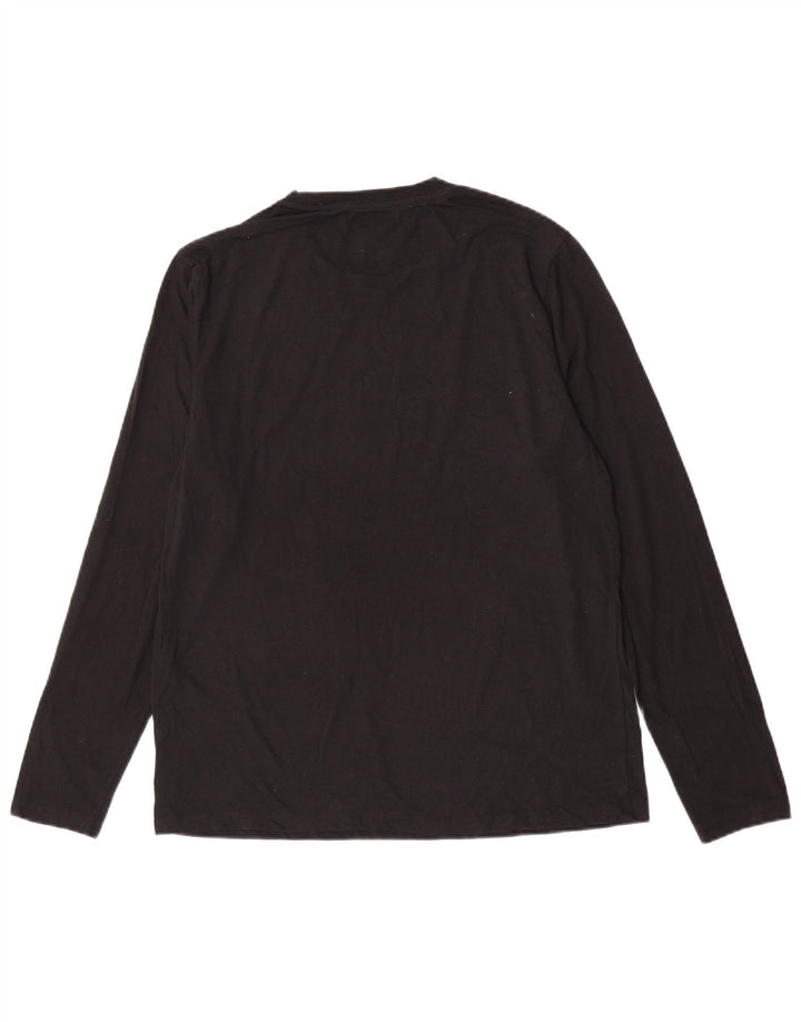 Chaps Mens Graphic Top Manga Larga Grande Algodón Negro