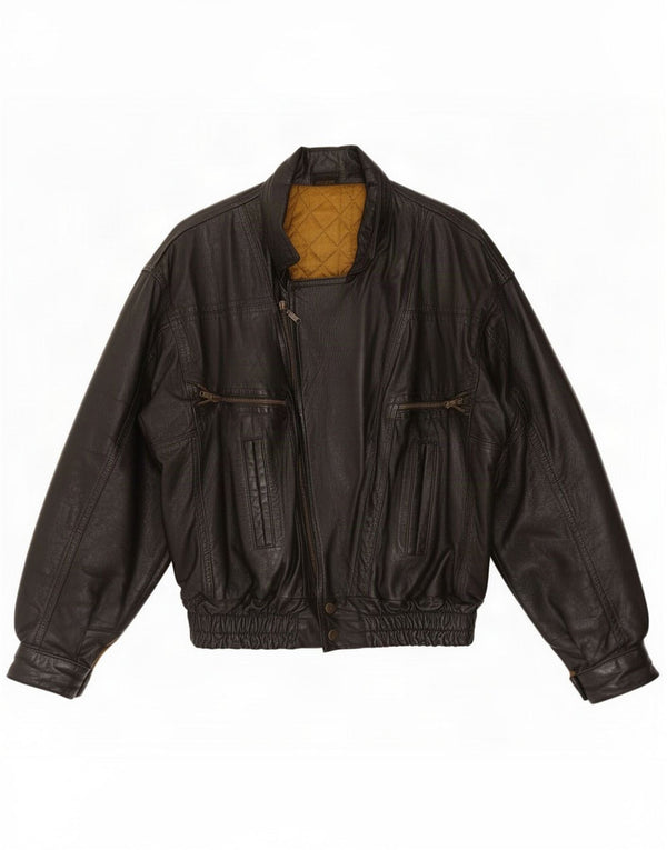 Chaqueta motera de cuero vintage para hombre UK 40 Large Black