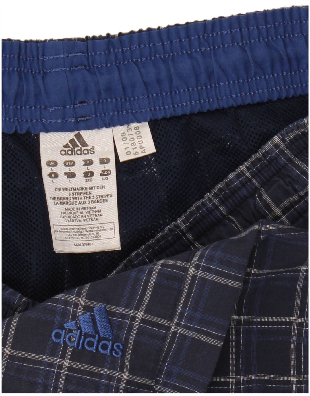 Adidas Hombre Bañador Corto Grande Azul Cuadros Poliéster