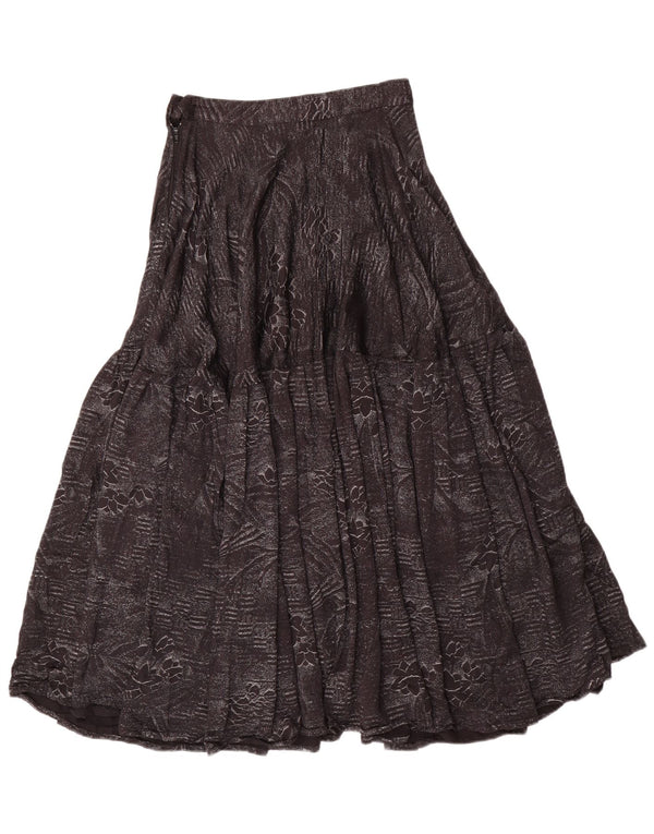 Vintage mujer cintura alta falda acampanada mediana W24 algodón floral negro