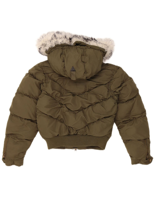 Lee Chaqueta Acolchada Corta con Capucha para Niñas 7-8 Años XS Caqui Poliéster