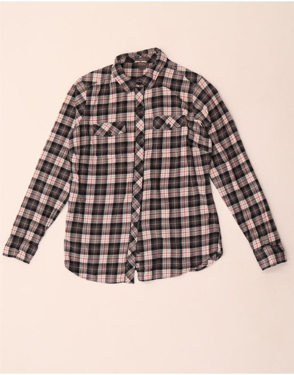 Eddie Bauer Camisa de franela de ajuste clásico para mujer UK 10 Small Grey Check Cotton