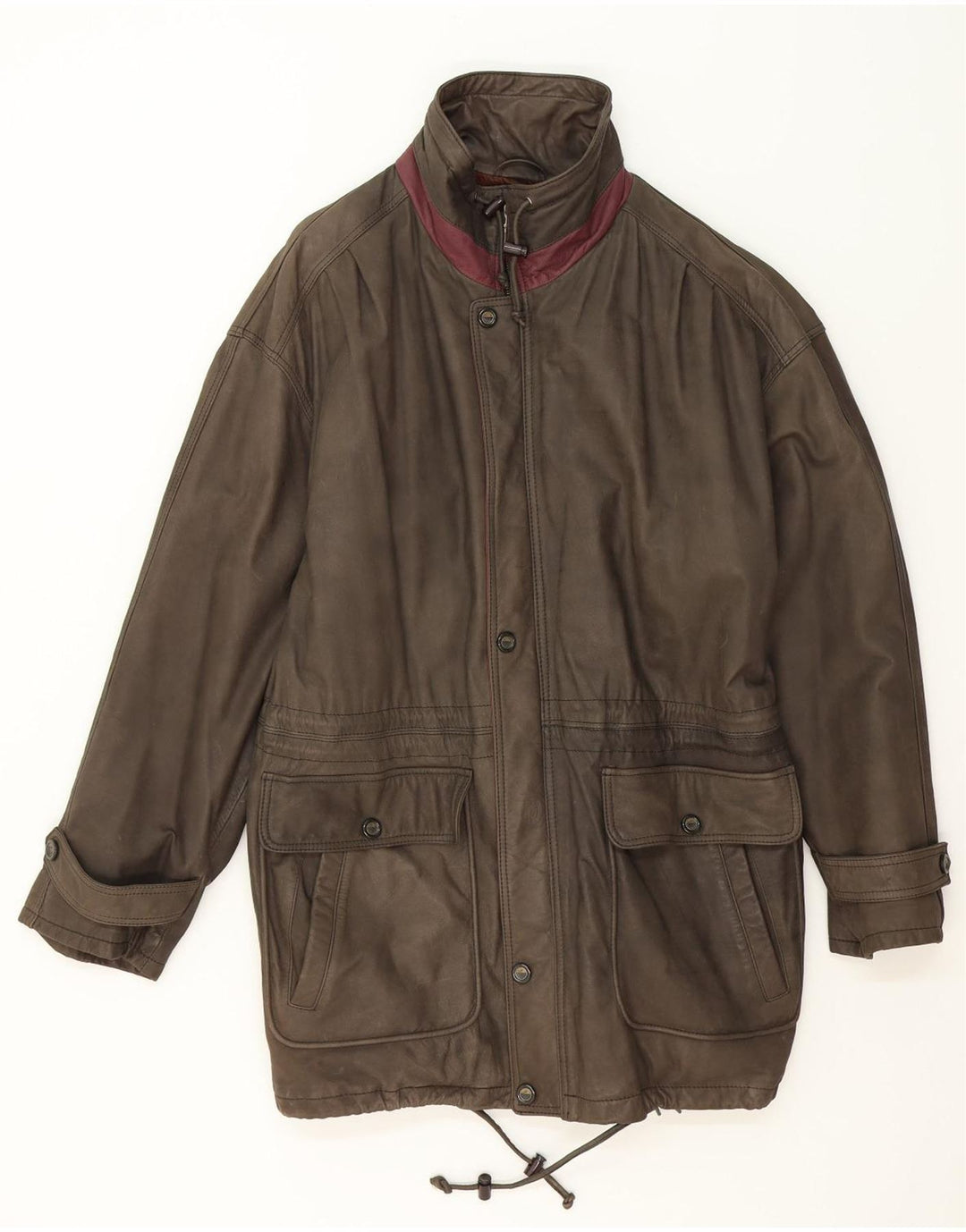 VINTAGE Mens Leather Coat IT 50 Large Khaki Leather Vintage Vintage and Second-Hand Vintage from Messina Hembry 
