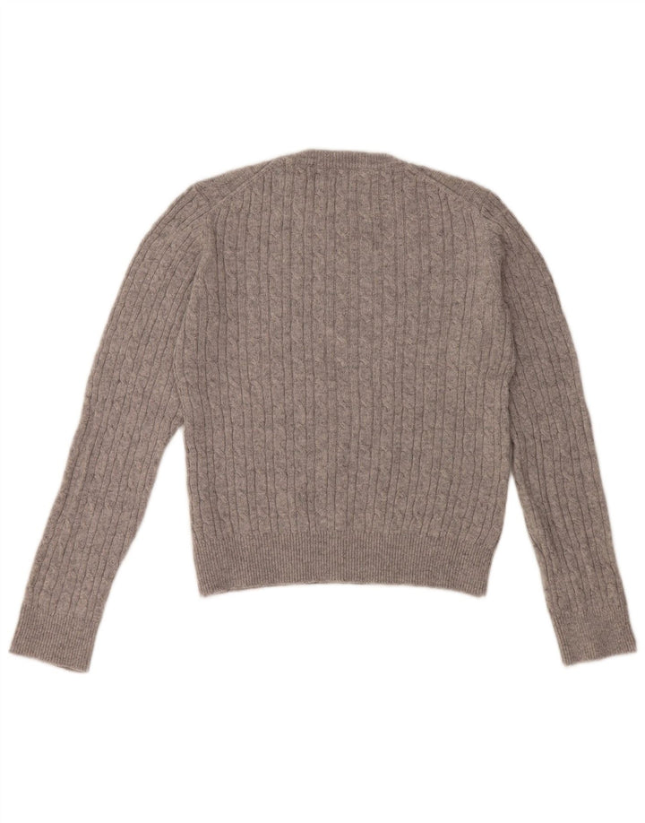 JACK WILLS Suéter corto con cuello redondo para mujer UK 12 Lana gris medio