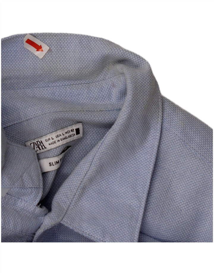 ZARA Hombre Camisa Slim Fit Grande Algodón Azul