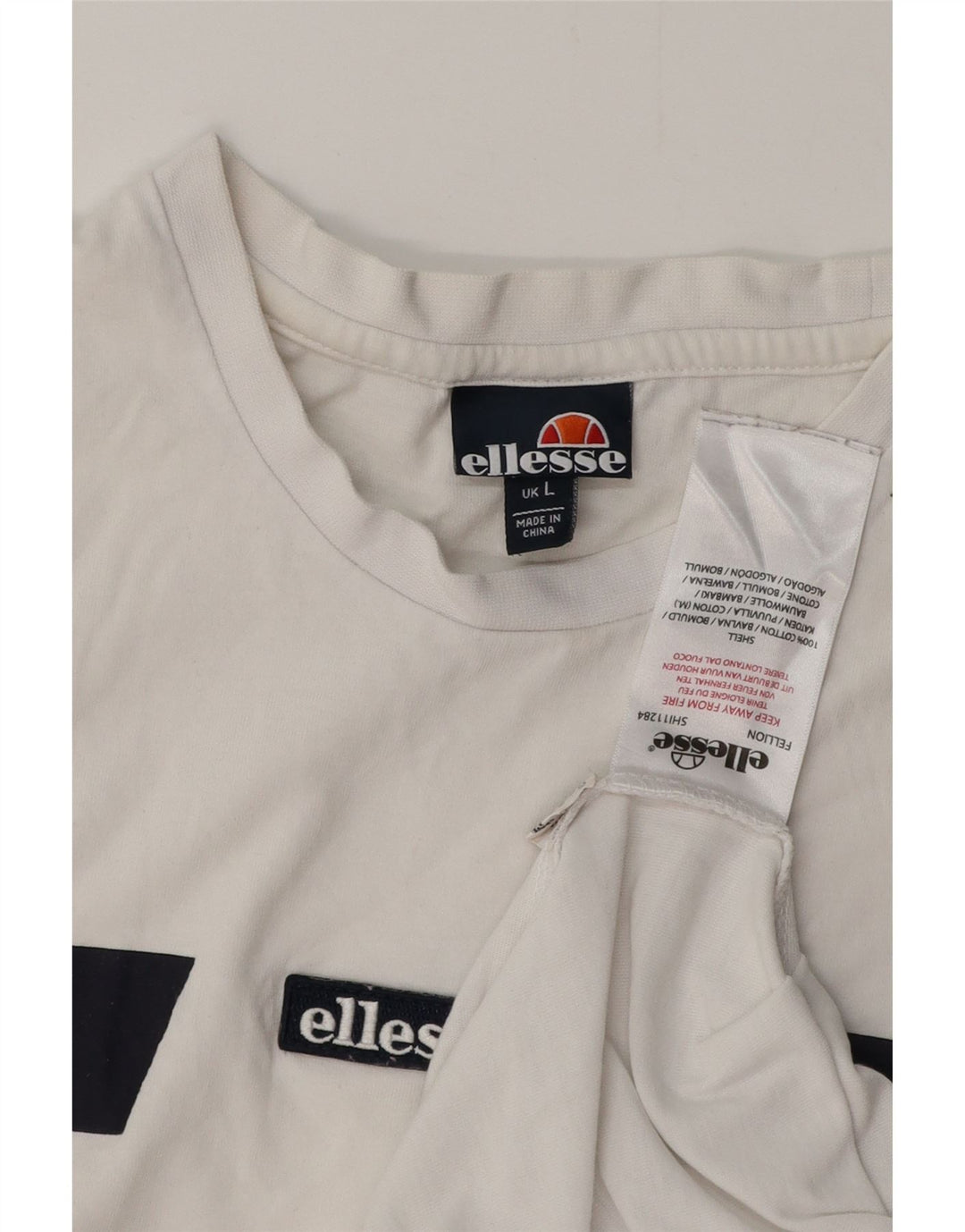 ELLESSE Hombre Camiseta Top Large Blanco Colorblock Algodón