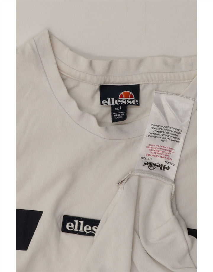 ELLESSE Hombre Camiseta Top Large Blanco Colorblock Algodón