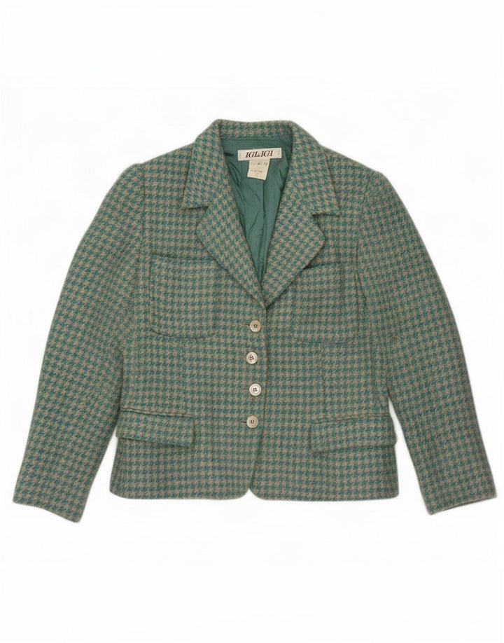 Igi & Chaqueta Blazer De 4 Botones Para Mujer IT 42 Lana De Pata De Gallo Azul Medio