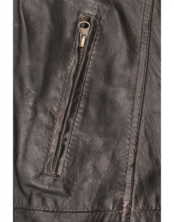 Chaqueta de cuero vintage para hombre Reino Unido 42 XL cuero negro