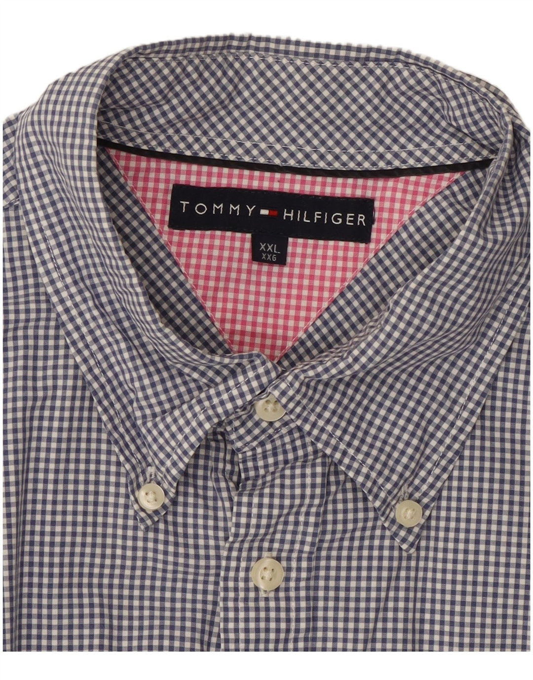TOMMY HILFIGER Camisa de manga corta para hombre 2XL Algodón a cuadros azul