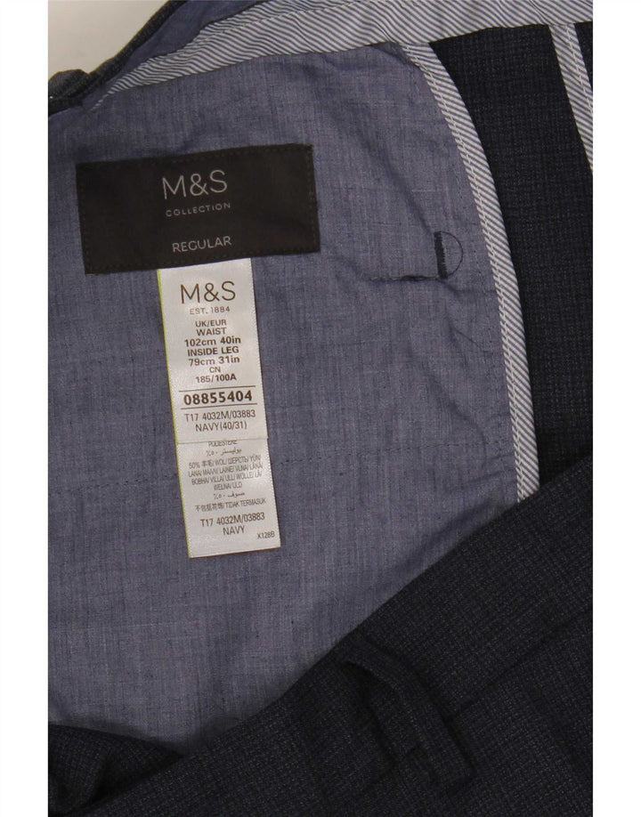 Marks & Spencer Pantalón de traje regular recto para hombre W40 L31 Azul marino
